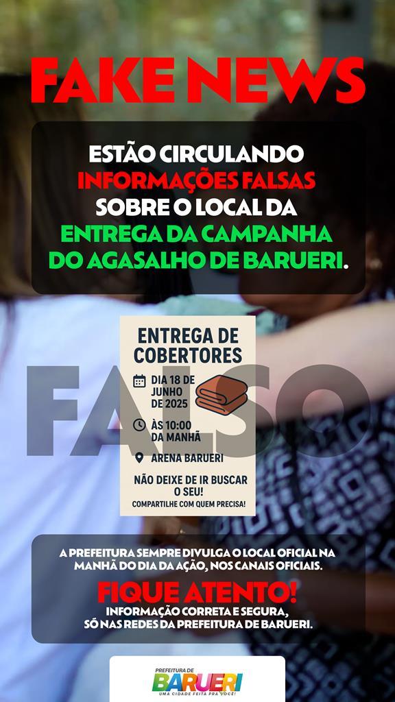 Prefeitura alerta: é falso o comunicado de entrega de cobertores na Arena Barueri